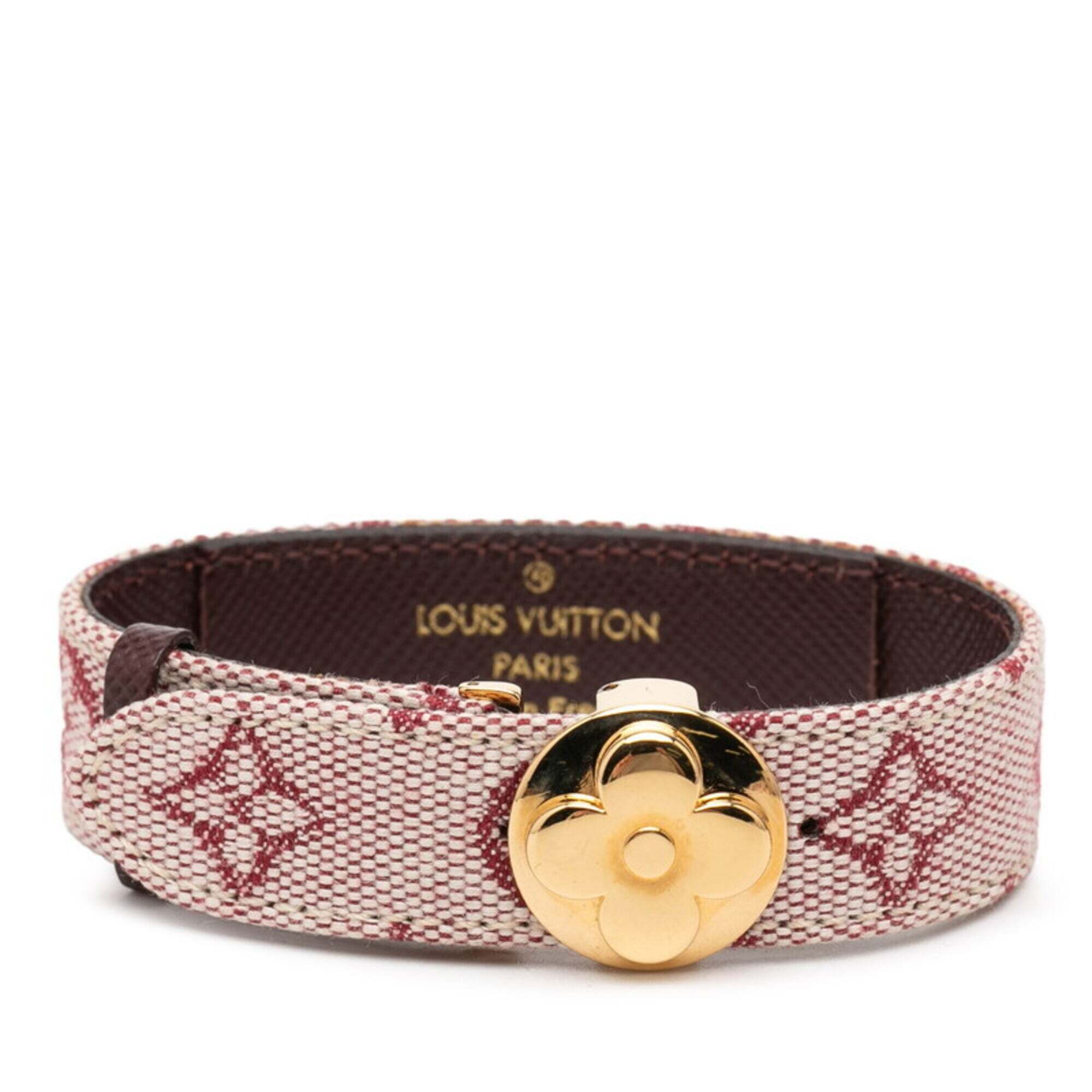 Louis Vuitton Monogram Mini Good Luck Bracelet M64459 Pink Red Canvas Leather 311$
